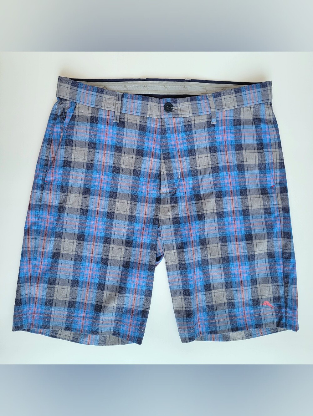 Tommy Bahama Shorts Size 32 Putter There Plaid Ocean Deep Blue Plaid